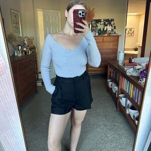 Gray Ribbed Long Sleeve Sweater Bodysuit